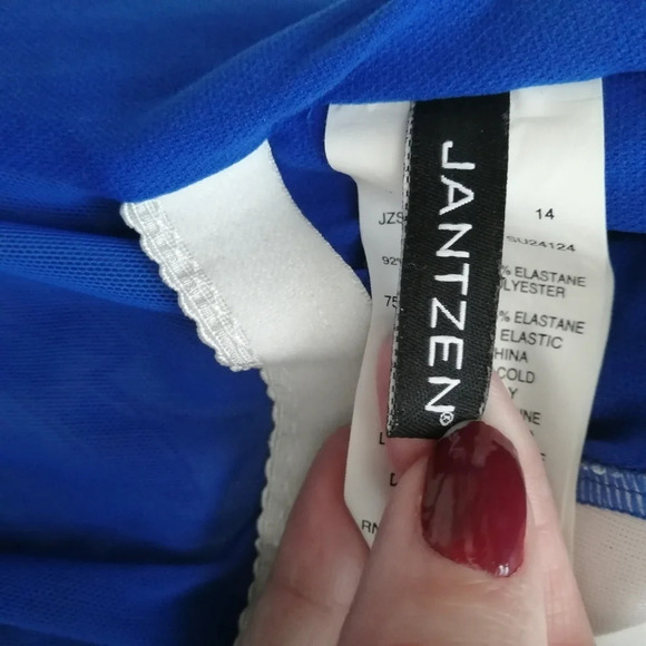 Jantzen Aqua Plus Size Reef Blue Paisley Ruffle One Piece Swim Bathing Suit 14 - Picture 14 of 16